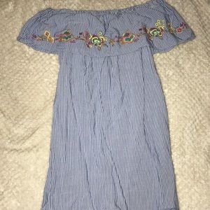 strapless embroidered striped dress